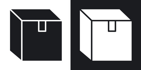 Boxes icons in solid black and white collection