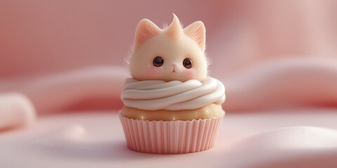 Adorable Kitten in a Pink Cupcake: Sweet, Whimsical Digital Art