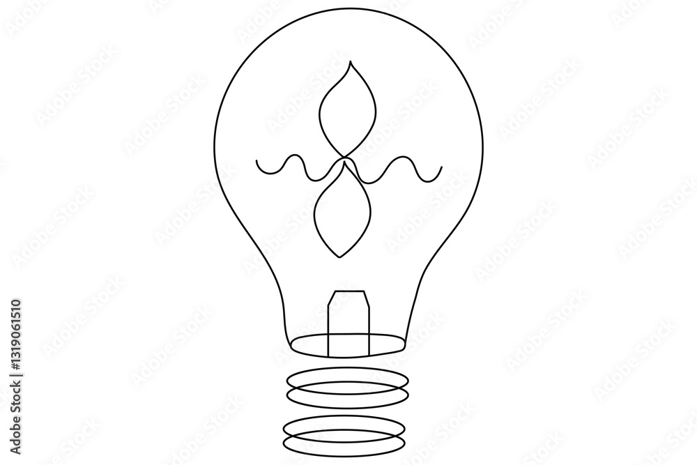 Wall mural continuous one simple single line art of light bulb with heart icon outline vector