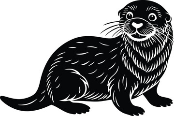 Obraz premium Sea otter silhouette black white vector illustration