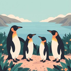 Obraz premium a family of penguins in matching suits
