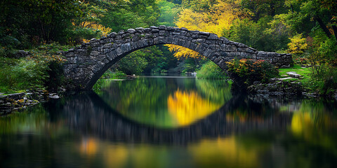 Historic Stone Bridge Over a Peaceful Reflective River for a Timeless Scenic View