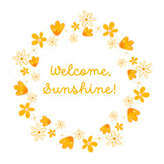 Warm Yellow Floral Wreath Welcome Sunshine Summer Digital Art