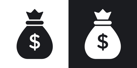 Money bag icons in solid black and white collection