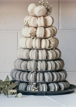 Wedding cake made of macarons.