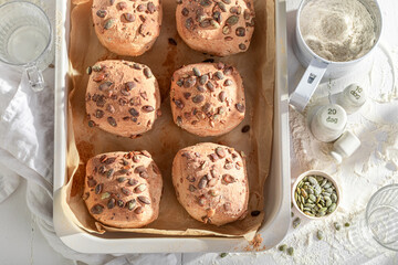 Delicious and nutritious pumpkin seed rolls made with organic ingredients.