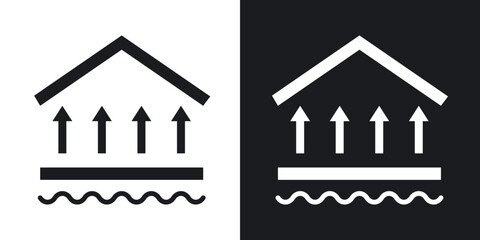 Underfloor heating icons in solid black and white collection