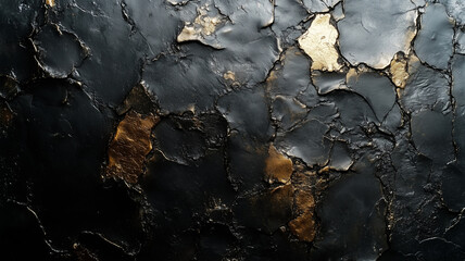 Fototapeta premium close up of rough dark texture background with gold accents, showcasing unique blend of colors and patterns