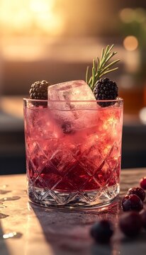 artisan blackberry rosemerry smash cocktail in glass