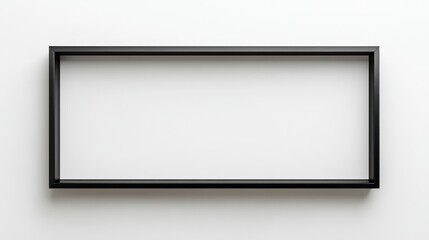 Empty Black Frame on White Wall: Minimalist Design Mockup