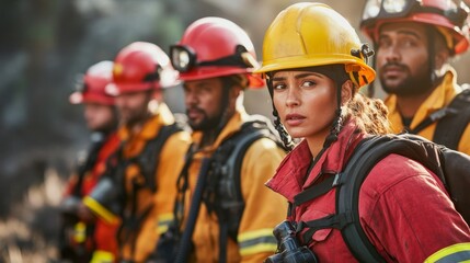 Fototapeta premium Diverse Group of Firefighters Collaborating for Safety and Service