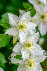 Vertical White flowers with rain drops. Close up macro photography of nature. Colorful white flowers.