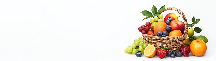 A vibrant basket filled with fresh fruits, showcasing an assortment of colors and textures, perfect for healthy living and recipes.