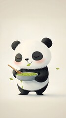 Adorable Panda Bear Enjoying Soup Illustration
