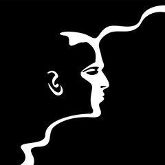 Black and White Stylized Male Portrait in monochrome vector art style