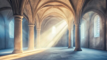 Cathedral with high arches and large windows, bathed in sunlight