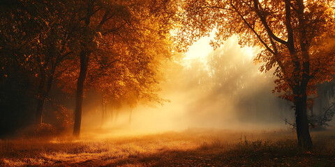 Valley Covered in Mist at Sunrise for Nature Photography, Travel Inspiration, or Atmospheric Art Projects