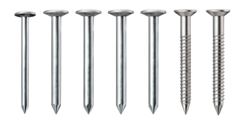 set of metal nail heads isolated on white background png