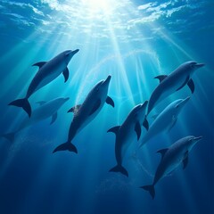 Obraz premium A group of dolphins creating synchronized music using underwater sounds forming enchanting concept 