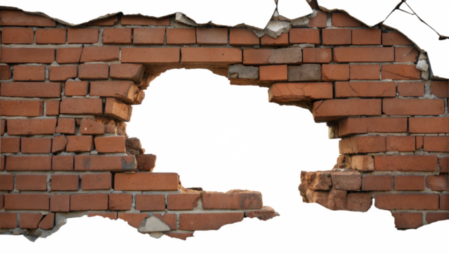 broken brick wall with hole in the center isolated on white background png