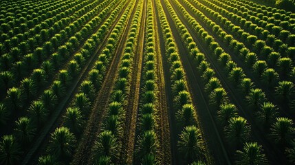 Fototapeta premium Yucca Field Radiating Sunlight, An Aerial View of Agricultural Majesty