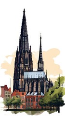 an AI Image Generator, Beautiful Urban Street with Historic Gothic Cathedral