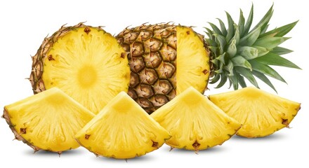 Fresh Pineapple with Slices Isolated on White Background