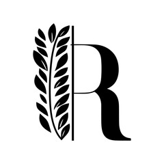 Elegant floral letter R with intricate ornamental design for decorative typography and artistic monograms
