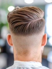 Obraz premium Fashionable man with thin hair in slick back style in barbershop . 