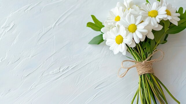 A minimalist style bouquet tied with string instead of traditional packaging . 