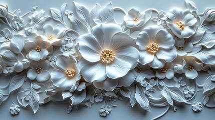 Modern white floral textured wall high resolution hd background