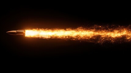 Bullet Trajectory Fiery Flight Through Dark Background