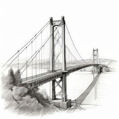 Fototapeta premium an AI Image Generator, Black and White Sketch of a Suspension Bridge