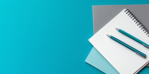 Blank Notebook with Pen &ndash; Soft Teal, Icy Blue, and Deep Green Tones for a Calm and Elegant Workspace