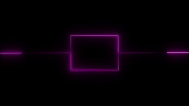 Abstract black background, blue color neon box with glowing neon lines on black background. Glowing Neon light frame rectangle loading icon background in 4k video animation
