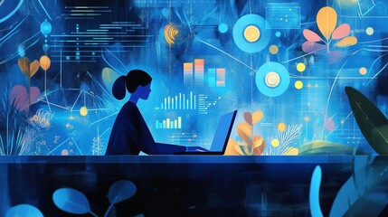 Obraz premium Digital Panoramic View of Marketing Strategy with Engaging Visuals