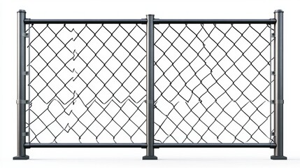 Two-section wire fence with a rhombus-patterned mesh, featuring metal poles for structural support, isolated on a white background as a 3D realistic vector. 