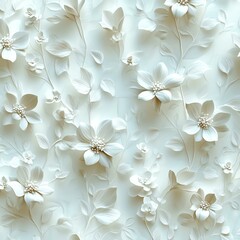 Seamless 3D pastel floral pattern Elegant white floral pattern on a light background.