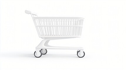 Empty shopping cart on clean surface, minimalistic design, ideal for e-commerce visuals, blank space for promotional text.