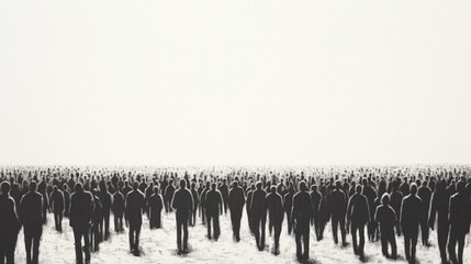 Naklejka premium Monochromatic Tableau of Silhouetted Figures in Vast Landscape
