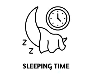 Sleeping time editable stroke outline icon isolated on white background flat vector illustration, black outline, Pixel perfect