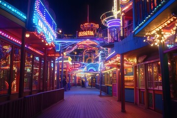 Neon Amusement Park at Night