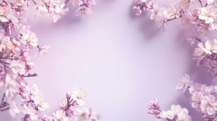 Fototapeta premium Pink Cherry Blossom Frame on Pastel Background