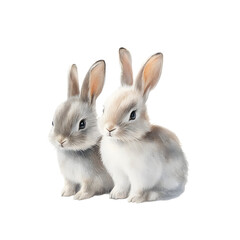 Fototapeta premium Two adorable rabbits sitting together on a transparent background creating a charming, playful atmosphere