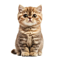 Obraz premium Cute small tabby kitten with big eyes sitting on transparent background in a playful pose