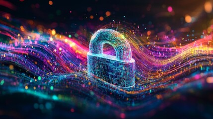 Vibrant Digital Padlock with Rainbow Infusion in Abstract Background