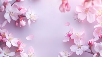 Fototapeta premium Delicate Cherry Blossoms on Pastel Background. Possible use Spring, nature, beauty, and peace