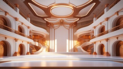 White golden ceremony award stage venue background.