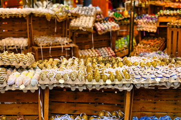 Beautiful colorful and painted Easter eggs ,market in Vienna,Austria