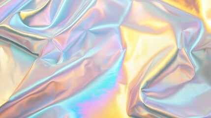Obraz premium Softly folded holographic foil sheet with gentle creases, silky shimmer, iridescent tone transitions